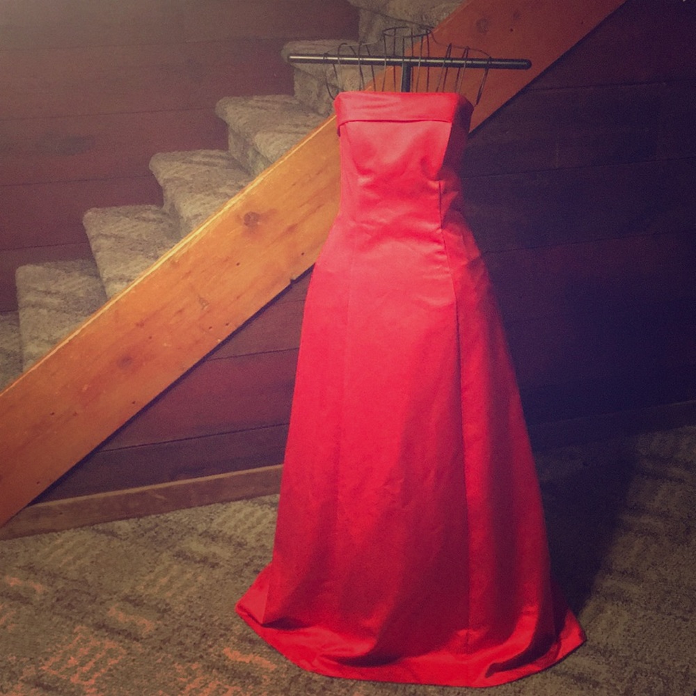 Vintage Red Strapless Evening Gown / Formal Dress